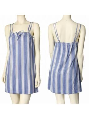 Magnolia Skye Striped Dress Blue White Spaghetti Strap Tie Front Cotton Small